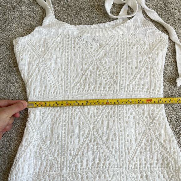 Lulus White Crochet Tie Shoulders Strap Midi Dress Size Medium Resort Coastal - Picture 12 of 14